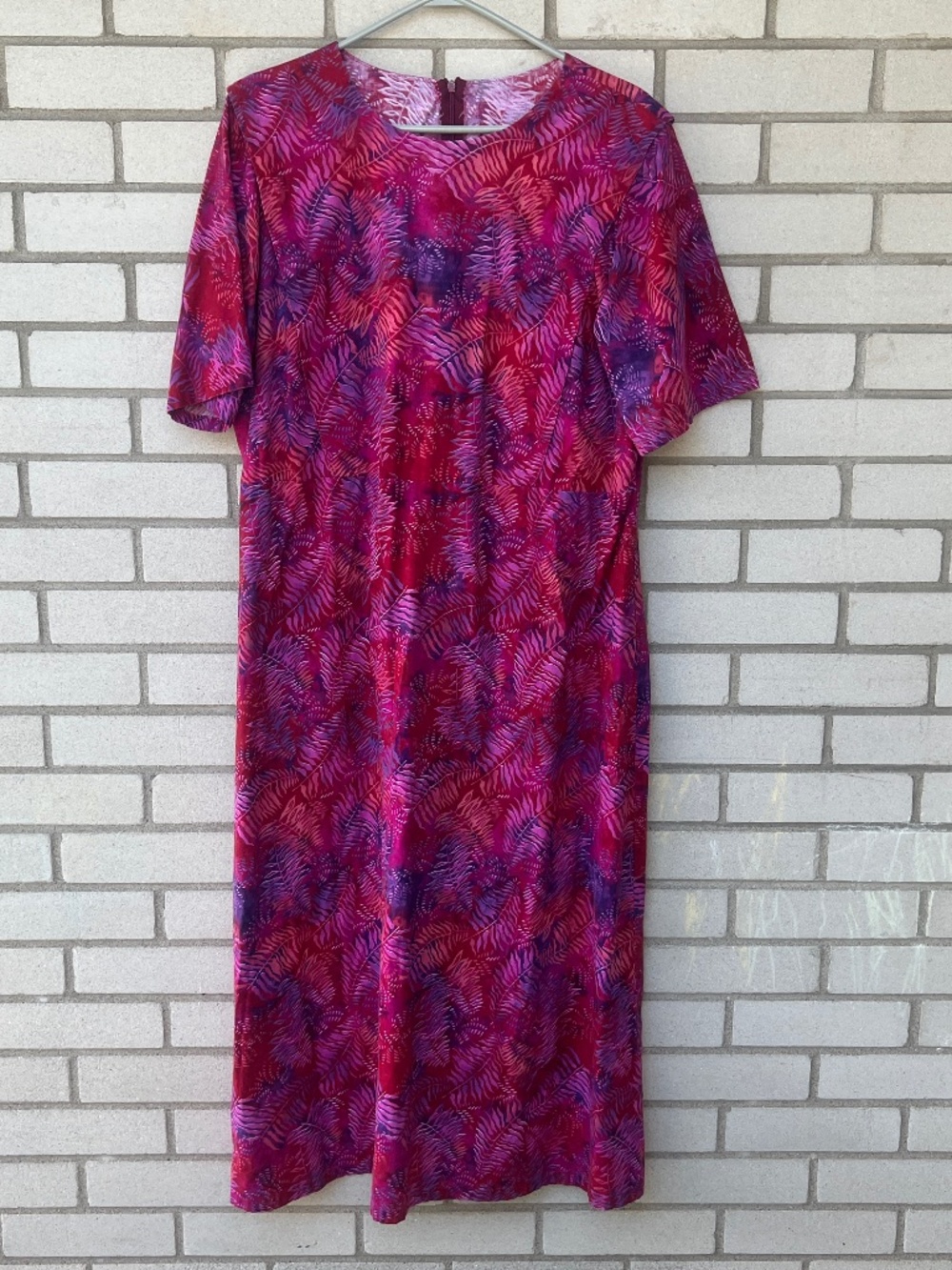 Mennonite Cape Dress Pink Purple Batik Fern Leaves Size Large 46" Bust